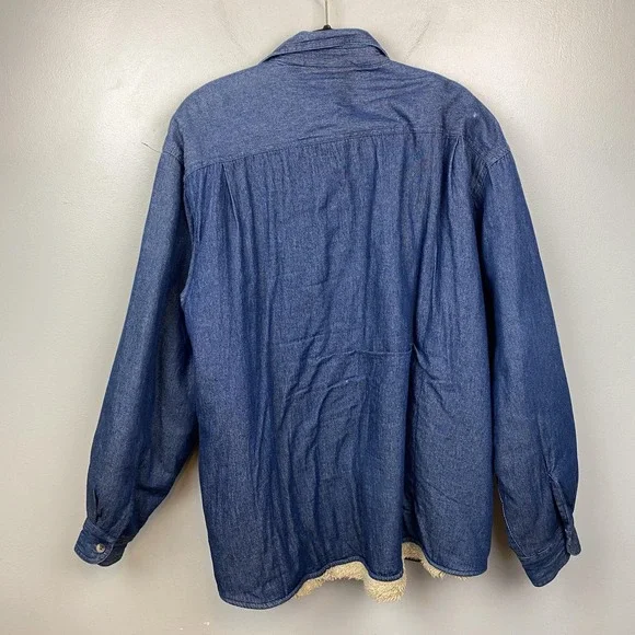 Wrangler Jacket Mens‎ 2XL Blue Sherpa Lined Denim Shirt Jacket Shacket Pockets - Picture 5 of 11